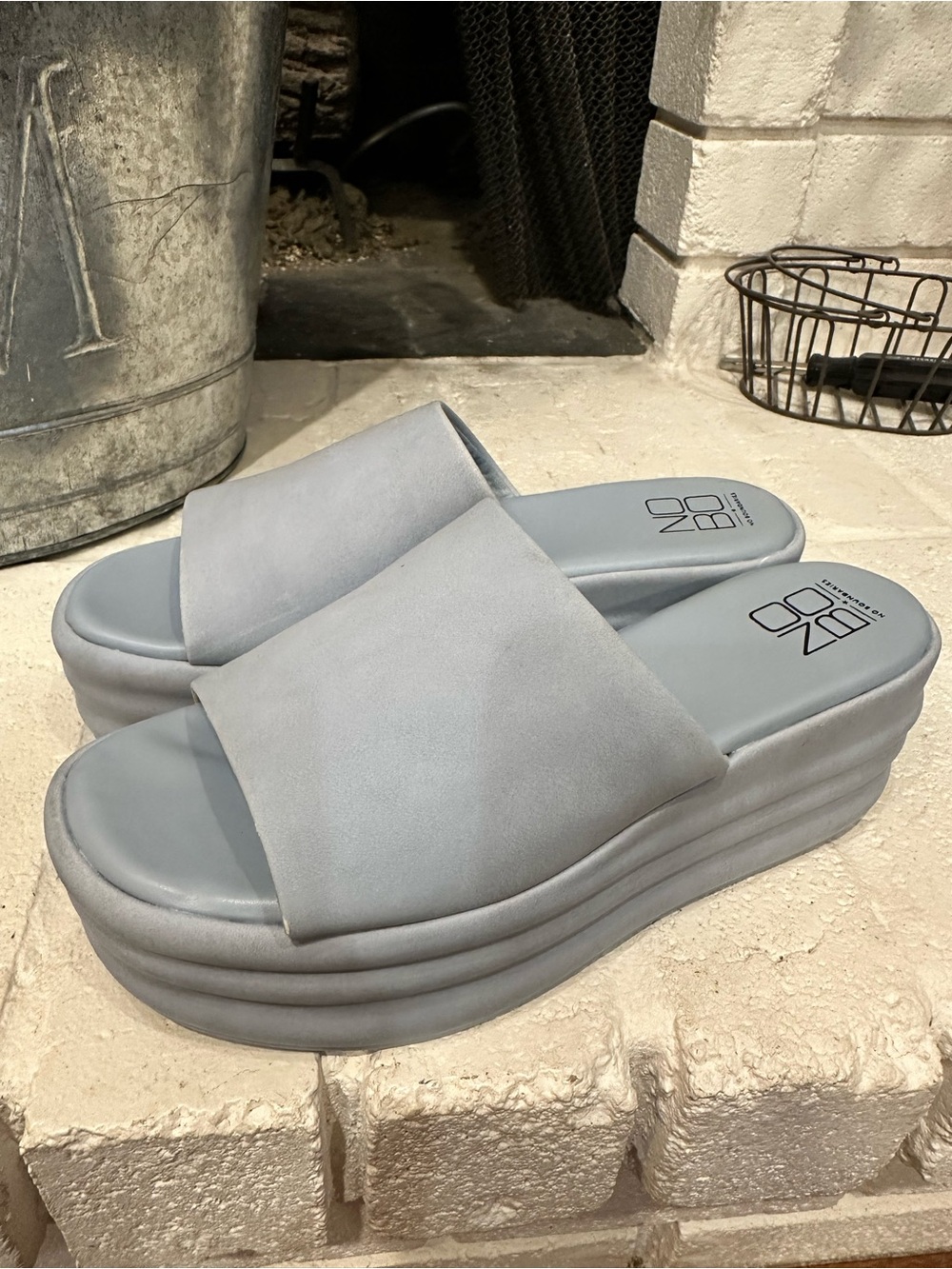 No Boundaries Light Blue Platform Slide Sandals - Women's